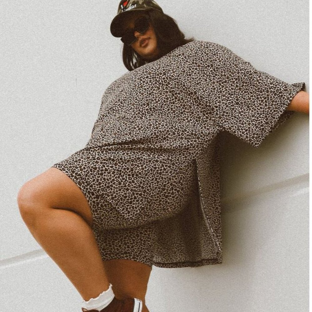 Dressed in Lala Malone Ribbed Biker SHORTS ONLY in Baby Leopard Print - Large